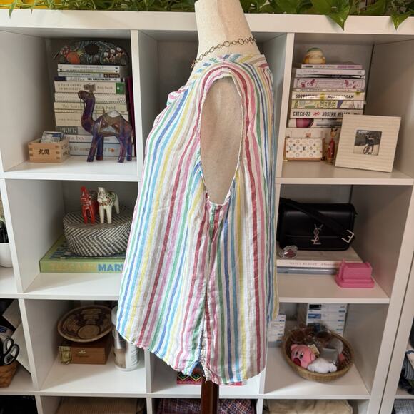 Talbots 100% Linen Rainbow V-neck Smock Tunic Beach Boho Blouse Top Wms X-Large - Picture 6 of 9